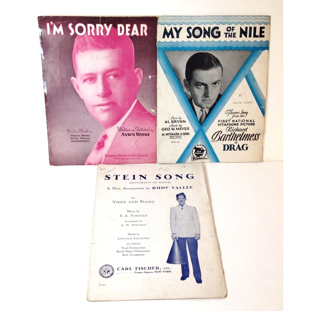 3 Vintage Sheet Music Stein Song 1910 Rudy Vallee My Song of Nile 1929 I'm Sorry